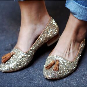 Bobbies Paris Sparkling Gold Genuine Leather Ballerina Flats Us 6